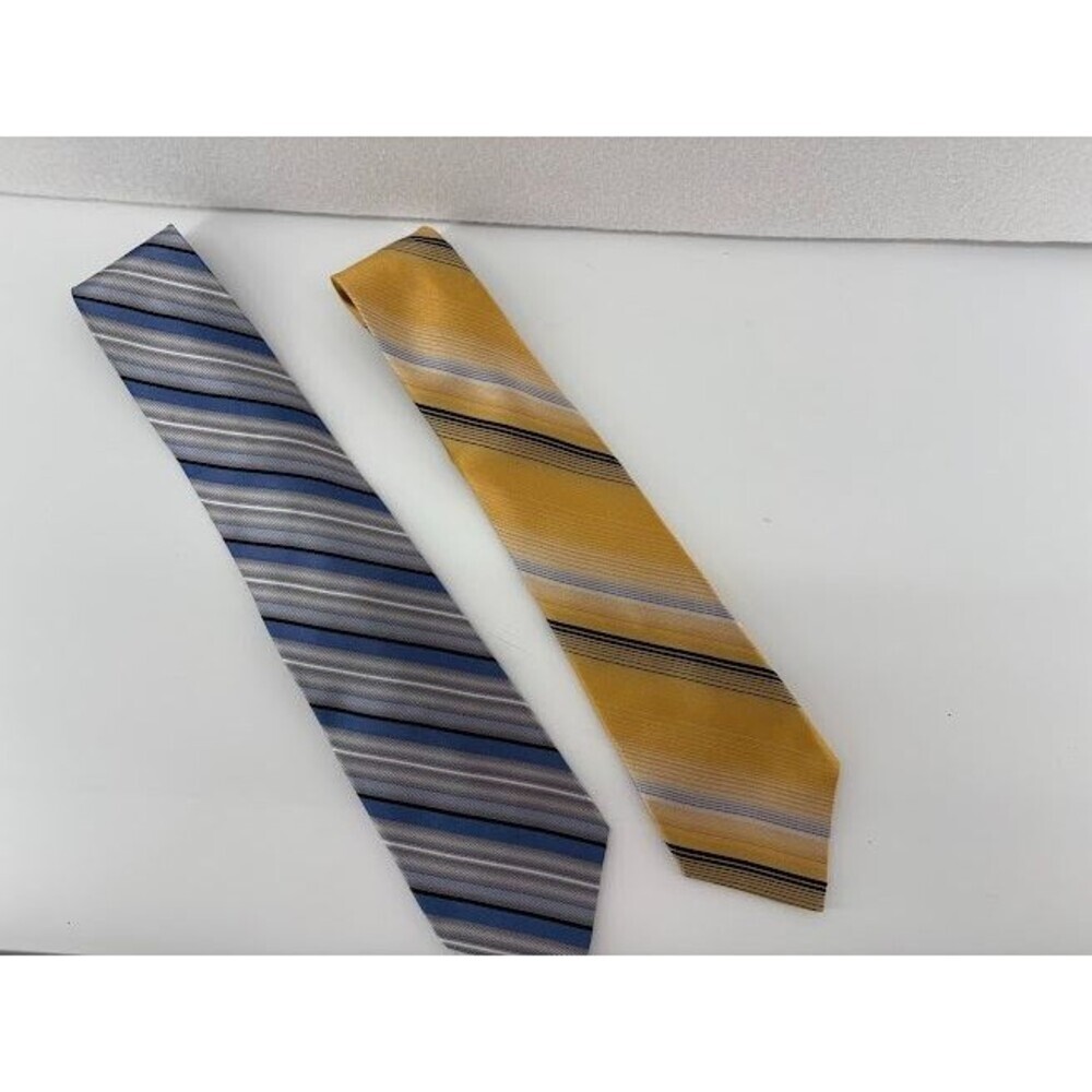 Men's Neck Ties Lot of 2 Striped Blue, Yellow Classic Silk